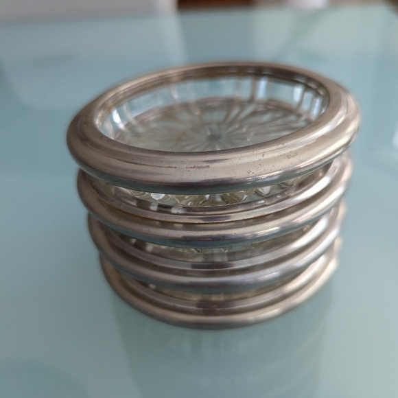 Vintage Coasters, Italian Silver Glass Crystal Coasters, Set of 4 Bar Decor - Picture 10 of 17